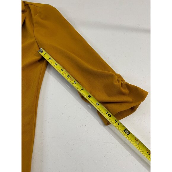 NYCC Womens Medium Mustard Yellow Blazer One Button Ruched 3/4 Sleeve Jacket - Picture 15 of 15
